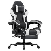 Sedia da ufficio ergonomica con supporto lombare; poggiapiedi; schienale reclinabile e braccioli in PVC nero bianco