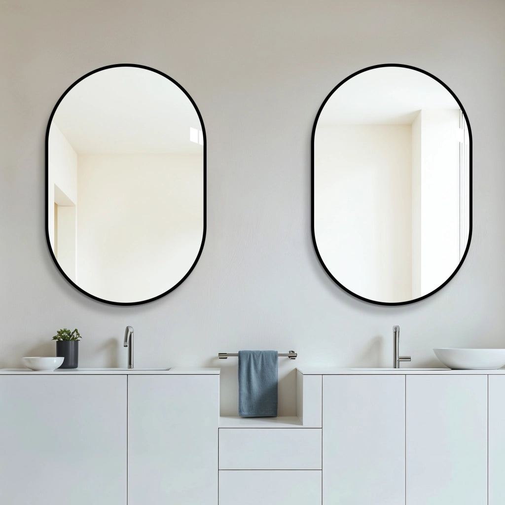 SPECCHIO AD ARCO CON CORNICE NERA IN ALLUMINIO
