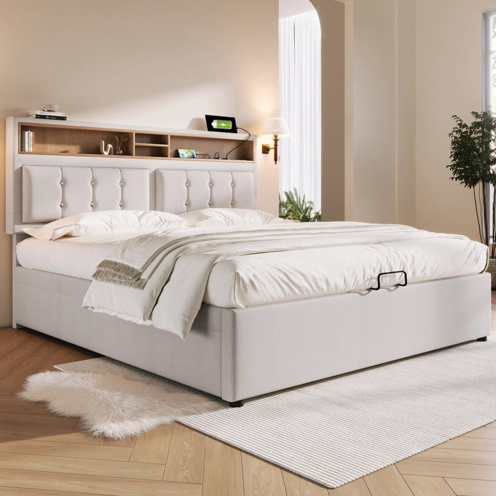 letto imbottito lino beige 140 x 200 cm