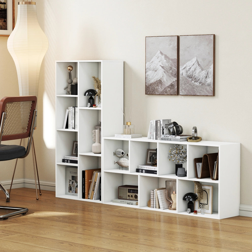 Libreria a 7 cubi indipendente verticale orizzontale 7 scomparti 2 kit antiribaltamento-Organizer cubo espositivo casa ufficio soggiorno Bianco