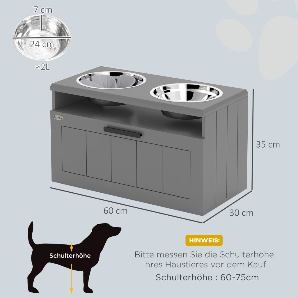 Stazione di alimentazione per cani ¨C zephmum ¨C Grigio, MDF, Acciaio Inox