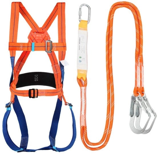 Kit di protezione contro cadute - Completo con cintura assorbente della caduta - Adatto per lavori in altezza - Attrezzatura di sicurezza - Codice prodotto: VBS-001 - Modello: SC-001 - Materiale: Poliuretano - Peso: 1,5 kg - Dimensioni: 30 x 20 x 10 cm