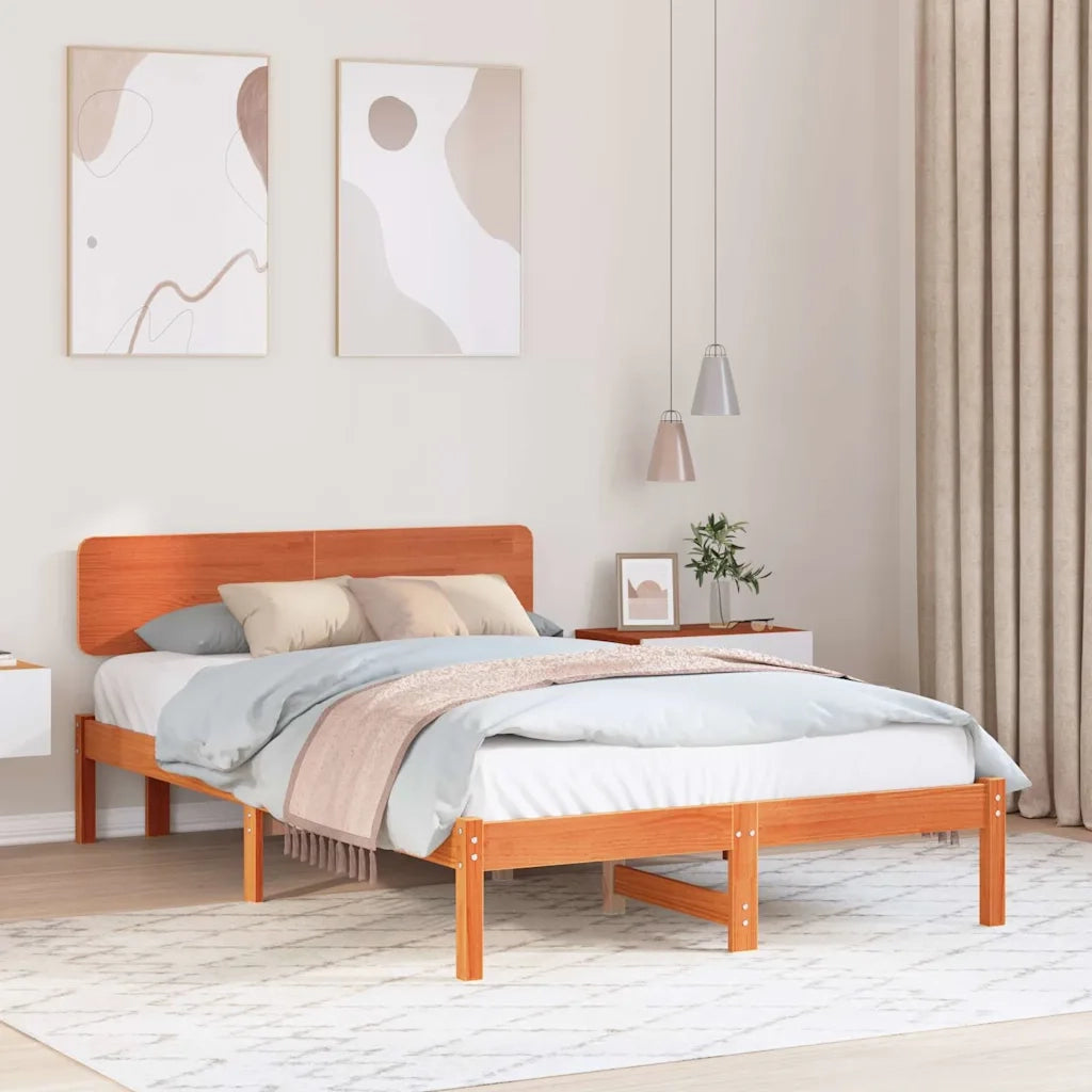 Letto matrimoniale | Letto per adulti | Struttura del letto Marrone cerato 135 x 190 cm Pino massello