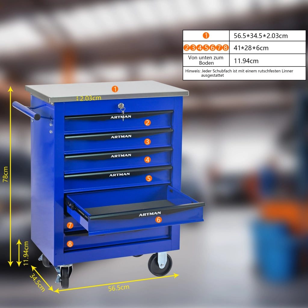Carrello da officina multifunzionale a 7 cassetti con ruote, porta attrezzi su rulli metallici, per garage, officina, magazzino e centro riparazioni ¨C