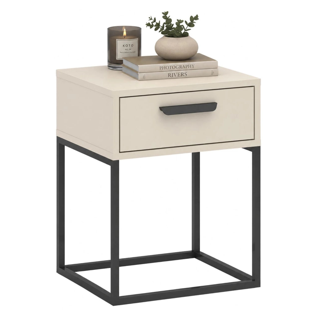 Lelimapa, Comodino un Cassetto, 40x39x52h cm Beige Cashmere