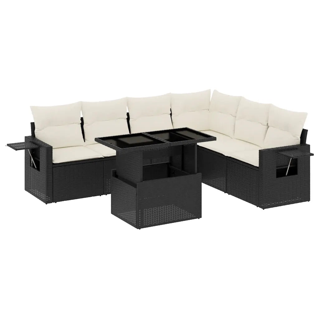 Set Divani da Giardino con Cuscini 7pz Nero Polyrattan