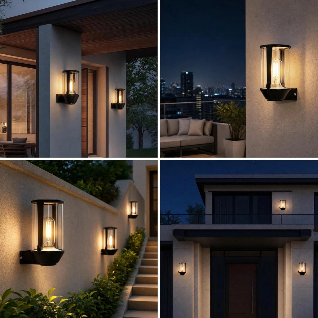 ZMH Lampada da Esterno Interno E27 Max 40W Nero per Terrazza Balcone/Parete Giardino Senza Lampadina