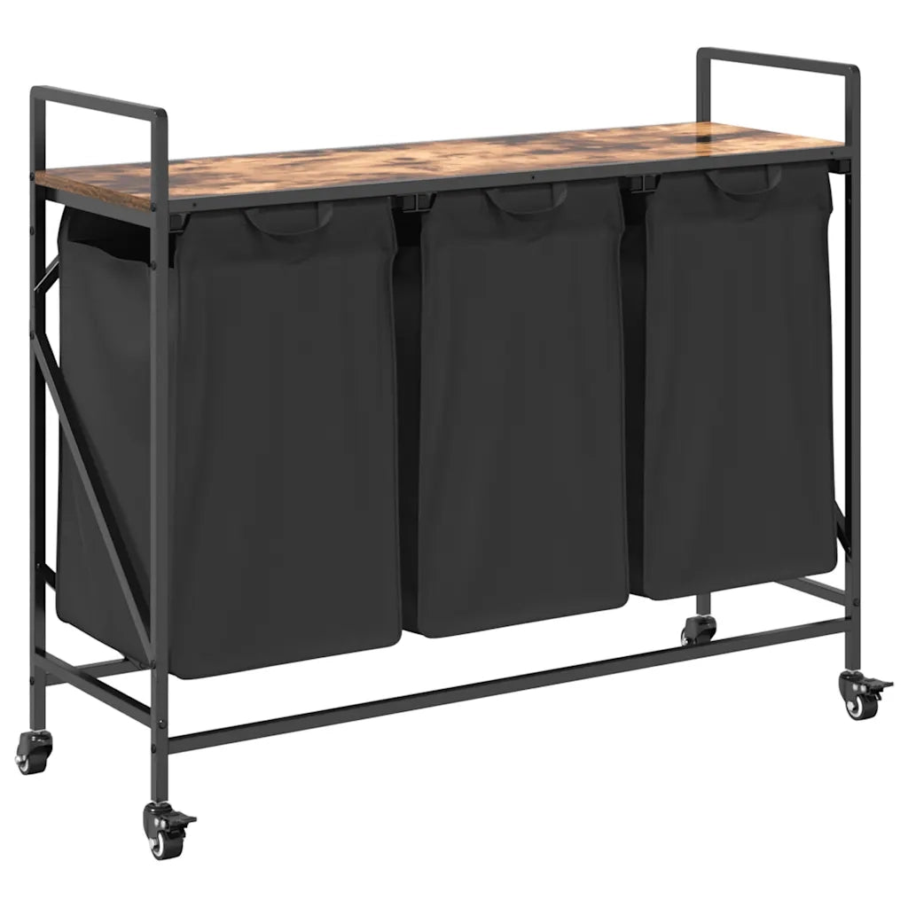 Cesto della Biancheria 3 Scomparti con Ruote Rovere Fumo 859092