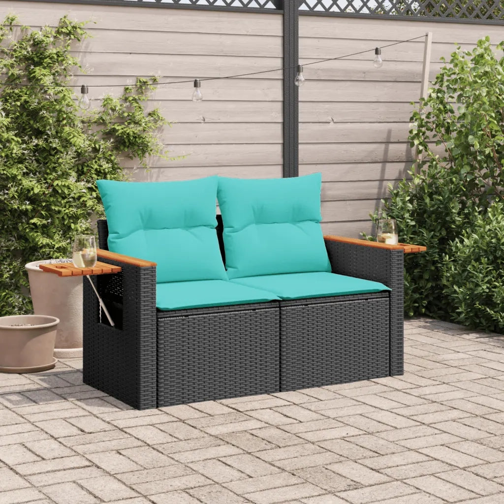 Divano da giardino con cuscini 2 posti nero in polyrattan 366036