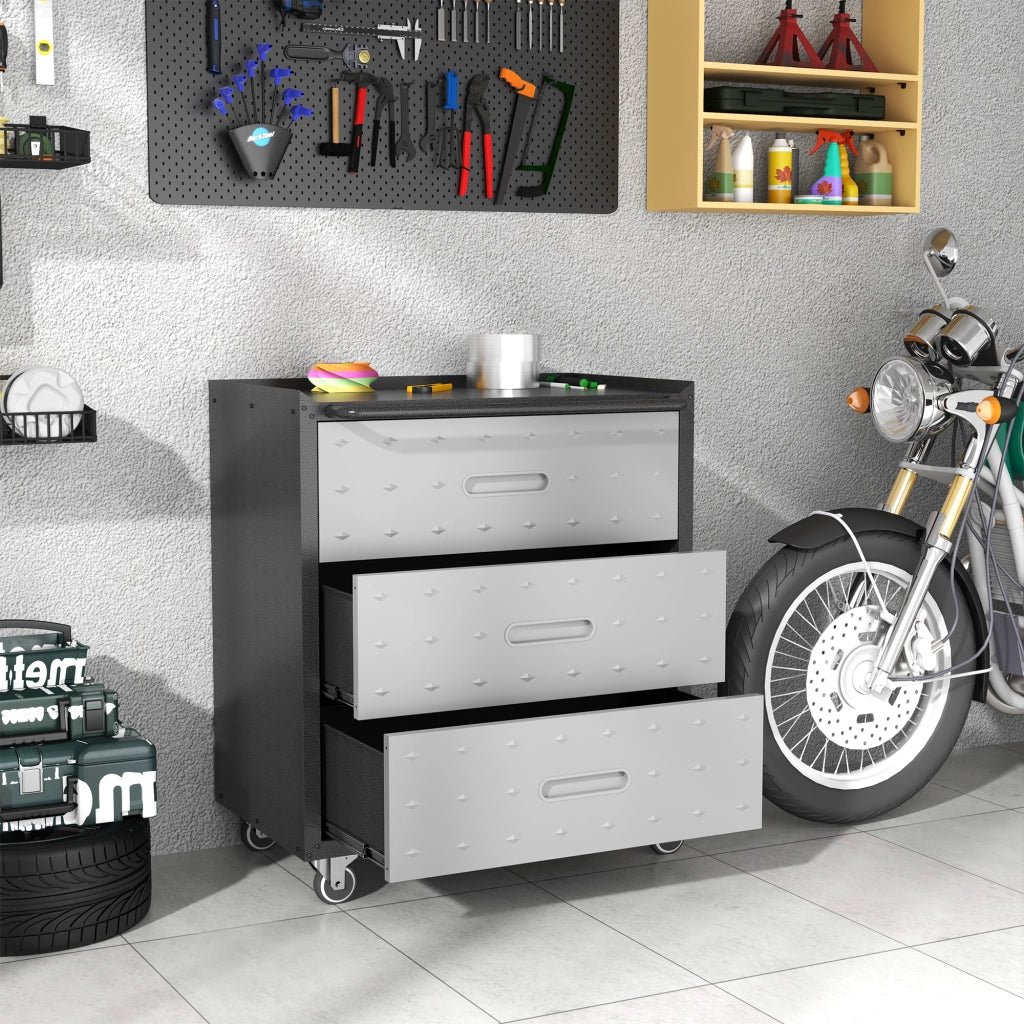 Cassettiera Mobile in Metallo con Ruote ¨C Minimal ¨C Nero/Grigio, 75x42x88 cm