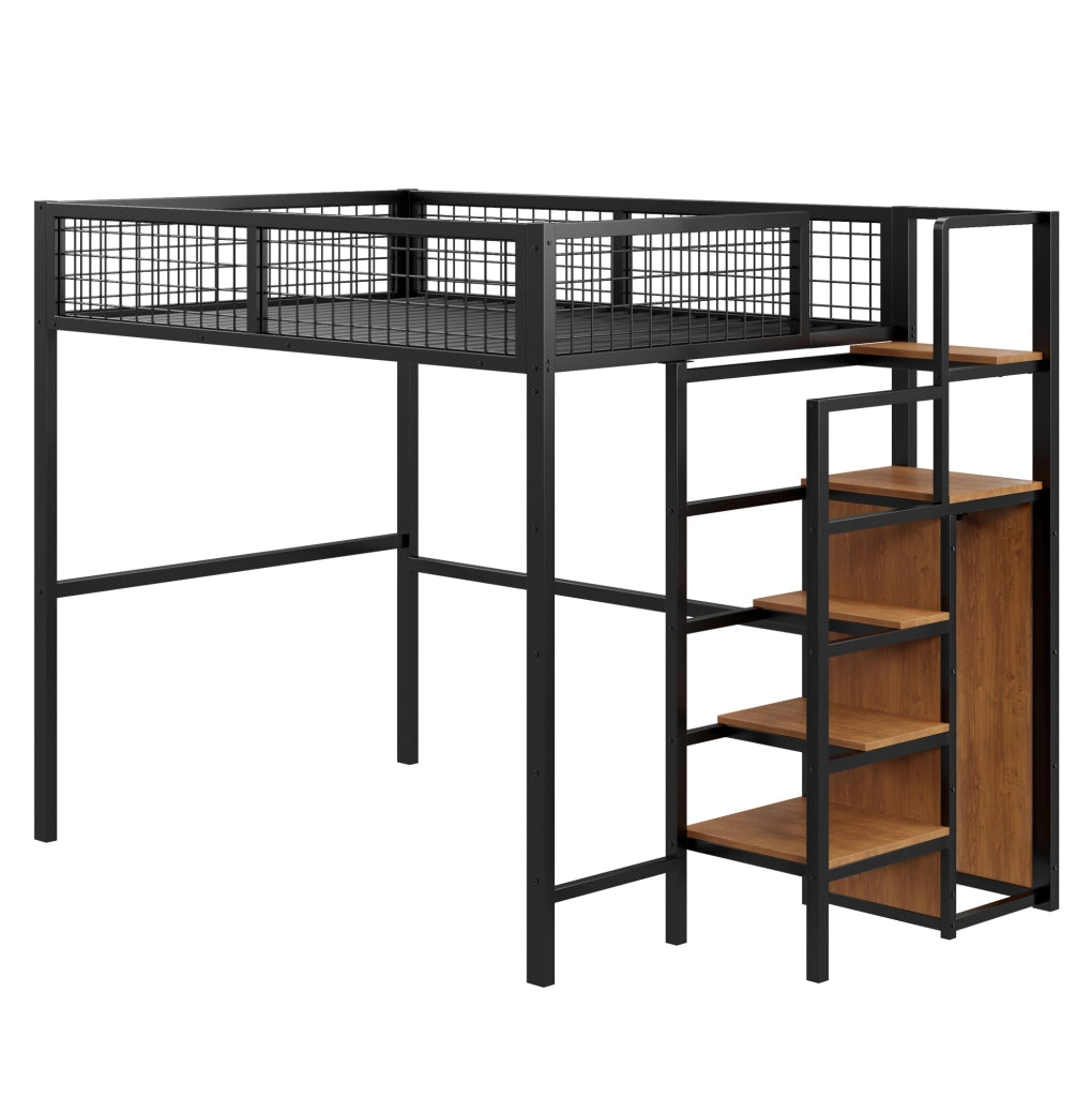 Letto a soppalco 140x200 cm con scala e armadio