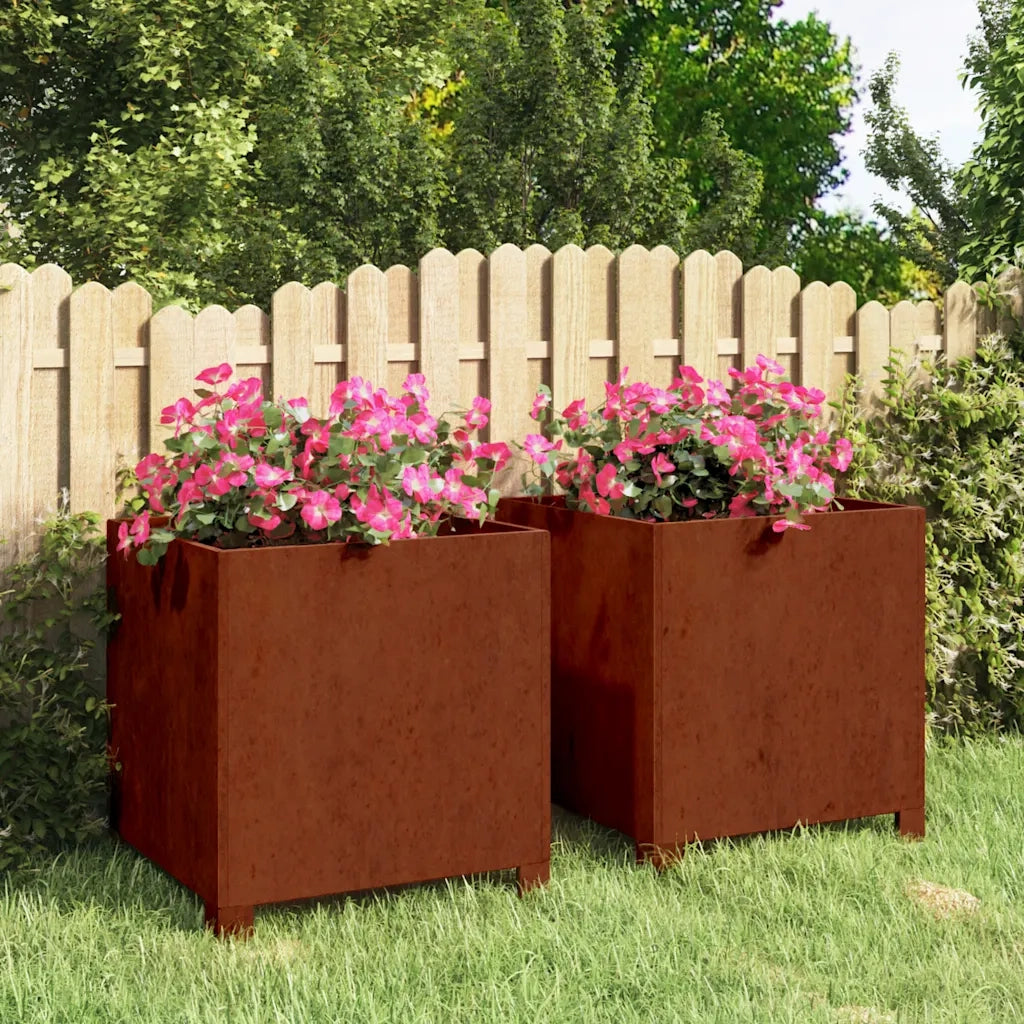 2 pz Fioriere | Cassetta per fiori | Vaso con Gambe Ruggine 40x40x40 cm Acciaio Corten