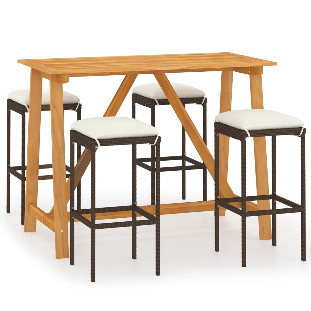 Set Bar da Giardino 5 pz con Cuscini Marrone 3067962