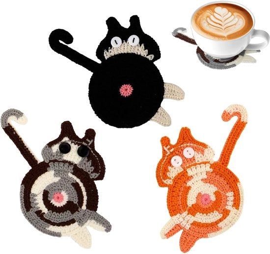 Pacchetto da 3 pezzi di sostegni per gatti, giocattoli per amanti dei gatti, sostegni per gatti creativi tessuti, sostegni isolanti, sostegni per caffè e tè, giocattoli per gatti decorativi