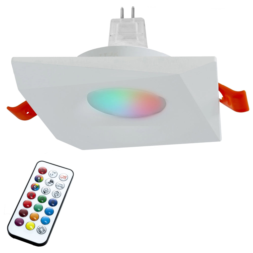 Faretto quadrato 12V incasso 65mm lampada LED 6W GU5.3 RGBW luce cromoterapia con alimentatore BIANCO LUCE 3000K