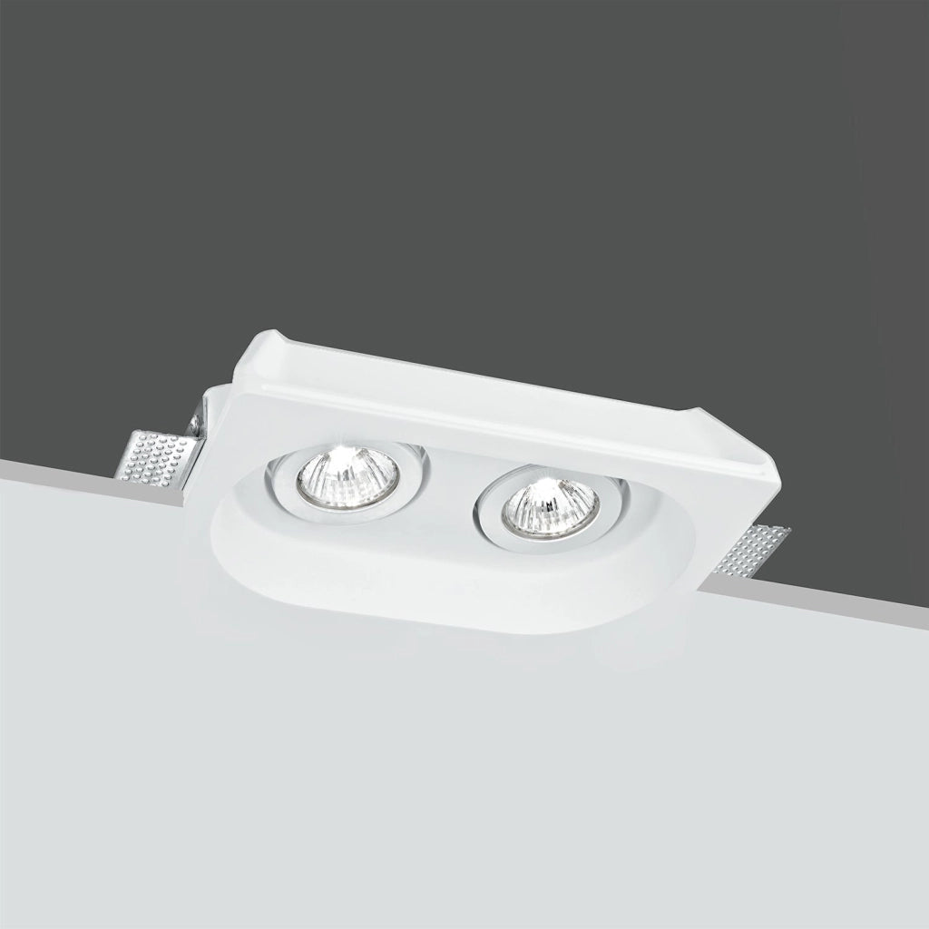 FARETTO DA INCASSO IN GESSO VERNICIABILE MORGANA ORIENTABILE BIANCO QUADRATO 2 LUCI ATTACCO GU10 25,5X15,5X5,5CM