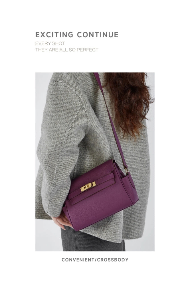 Borsa a tracolla da donna in vera pelle, colore viola.