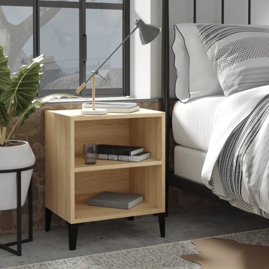 Comodino con Gambe in Metallo-Tavolino da notte Rovere Sonoma 40x30x50 cm 494326