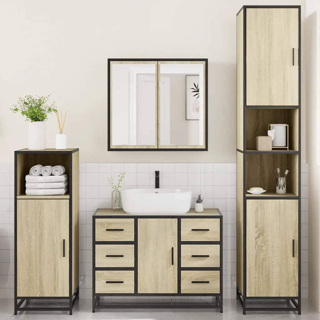 Set Mobili da Bagno 4 pz Rovere Sonoma in Legno Multistrato 3301201