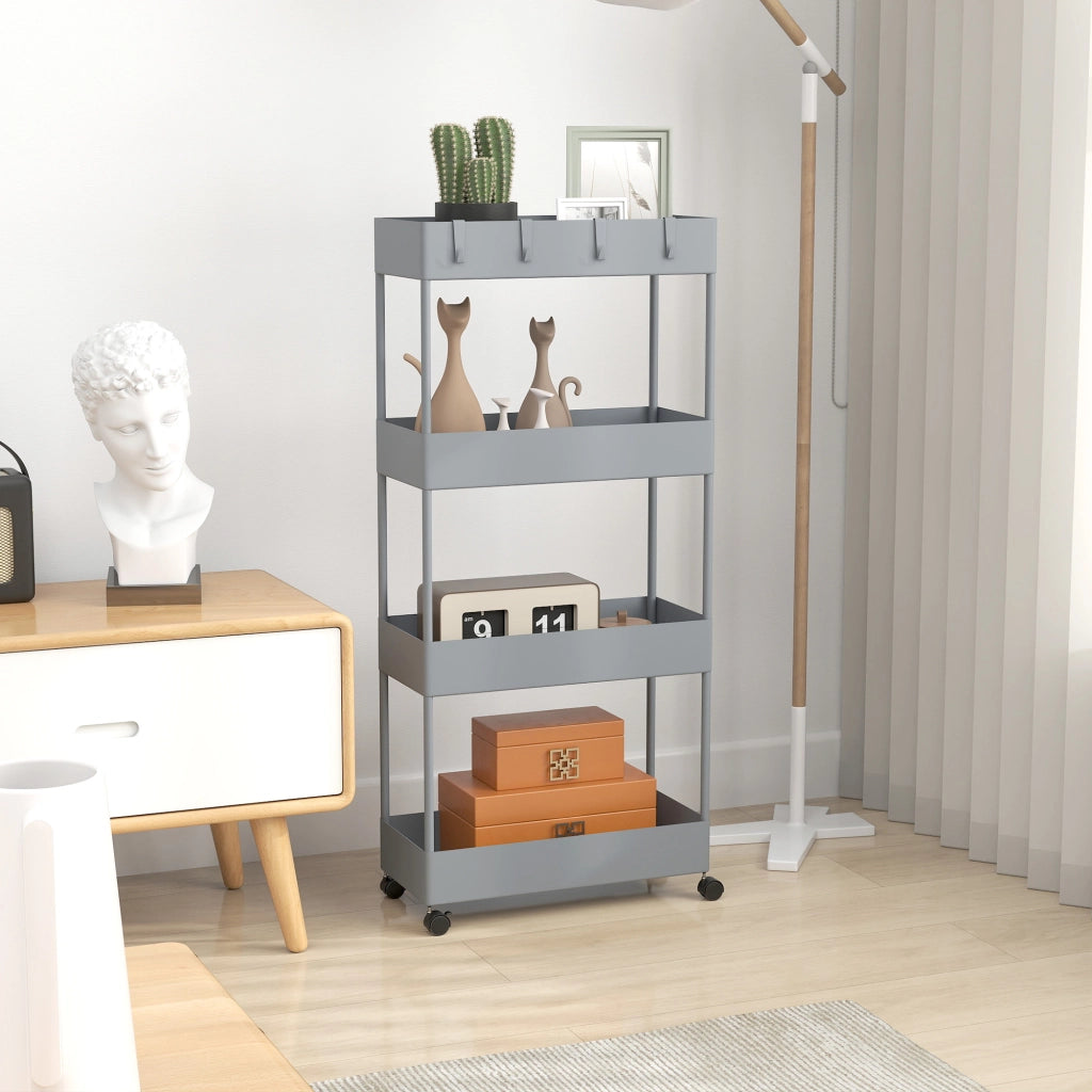 Carrello Multiuso con 4 Cestini e Ruote ¨C zephmum ¨C Grigio 40x19x90 cm