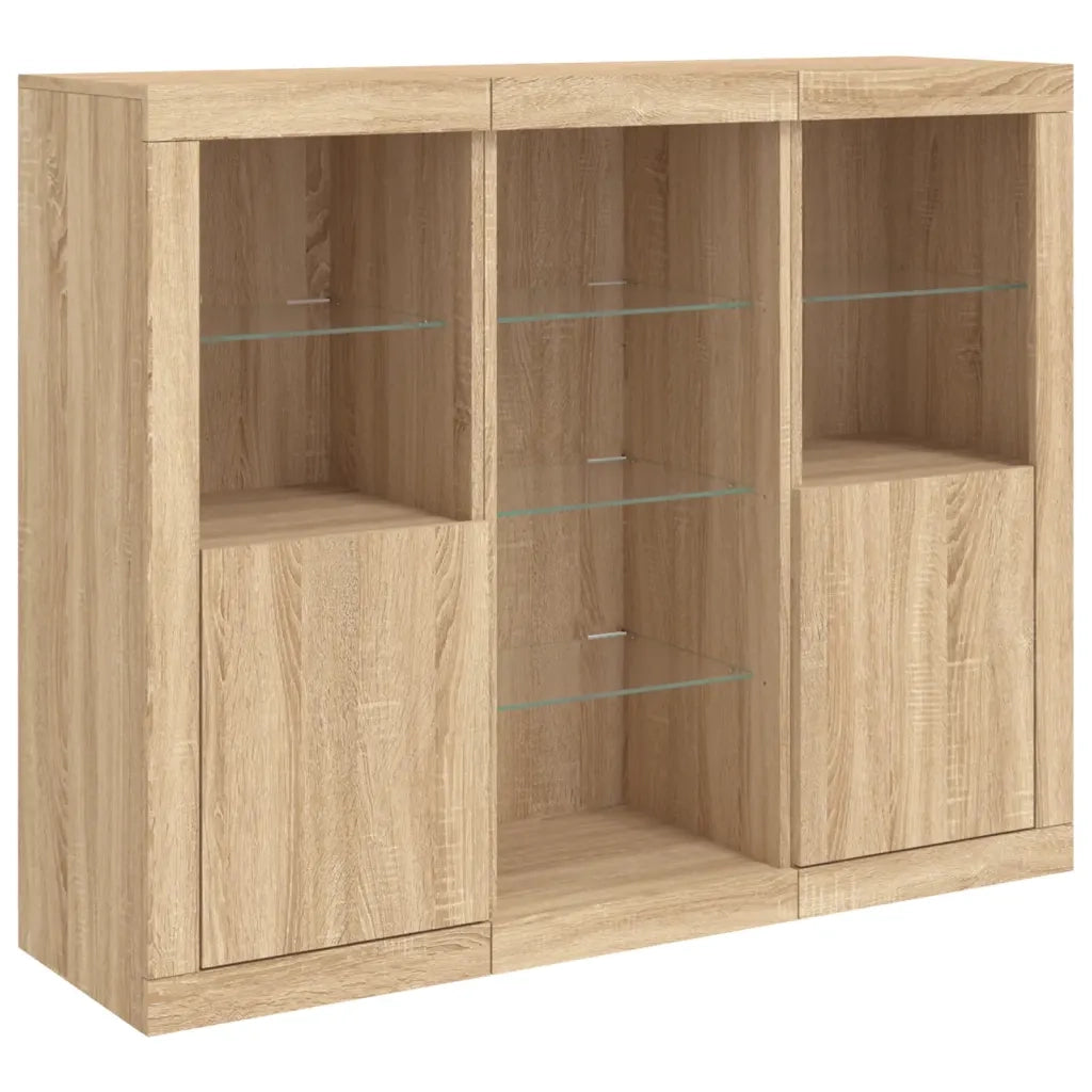 Credenze con Luci LED 3 pz Rovere Sonoma in Legno Multistrato