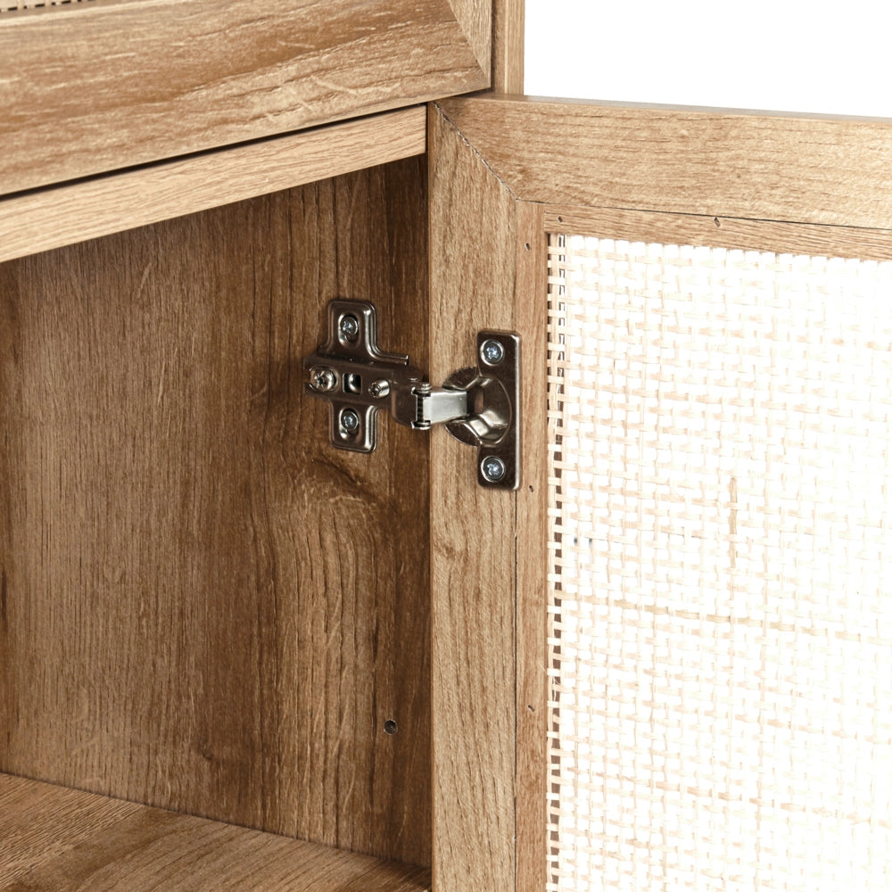Mobiletto da bagno in particelle di legno chiaro Rattan intrecciato 40 x 92 cm Boho Design