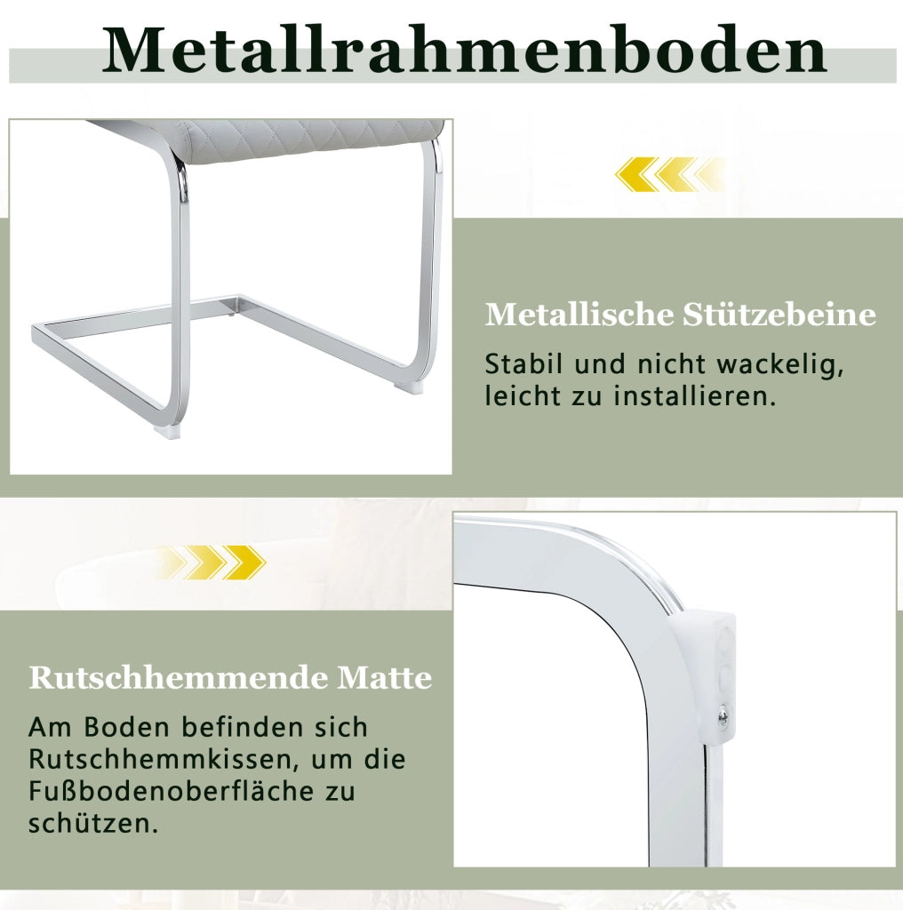 Set di 2 sedie da pranzo in similpelle PU grigio chiaro; schienale alto 100 cm; struttura in metallo argento