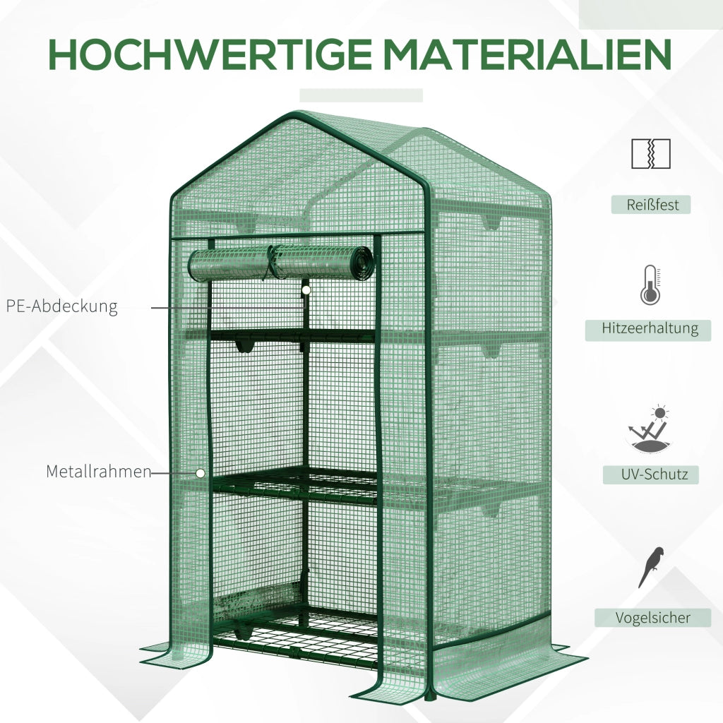 Mini serra/serra per propagazione con copertura in alluminio e 3 ripiani, porta avvolgibile, orto verde, 69 x 49 x 125 cm per gli amanti del