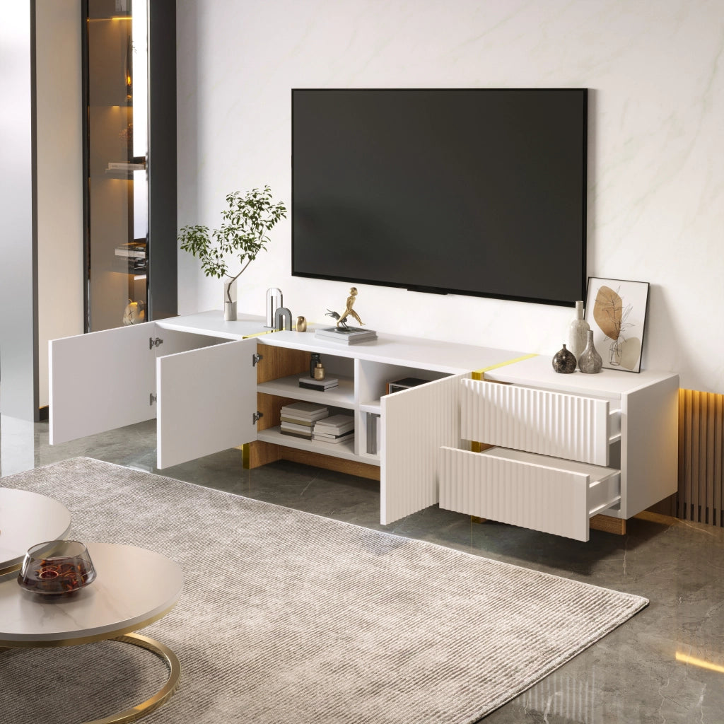 MOBILE TV 190x35x45 cm 3 Ante 2 Cassetti Bianco Oro Effetto legno