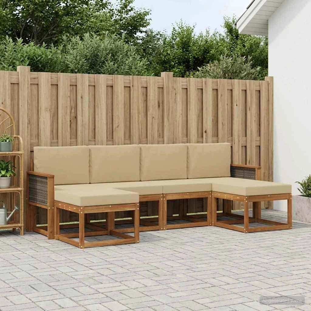 Set di divani da esterno 6 pz Naturale e Beige Poliestere 3385429
