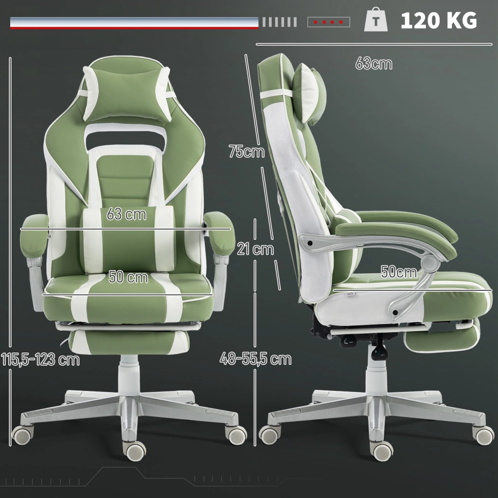 Sedia Gaming Reclinabile con Poggiapiedi e Supporto Lombare ¨C zephmum ¨C Verde