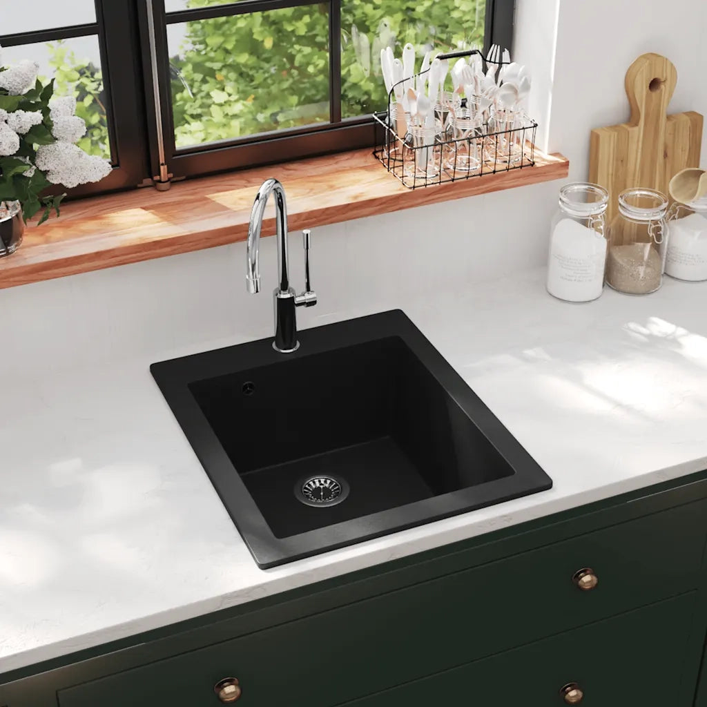 Lavandino Cucina-Lavabo-Lavello Granito Nero solo Lavello ad Incasso