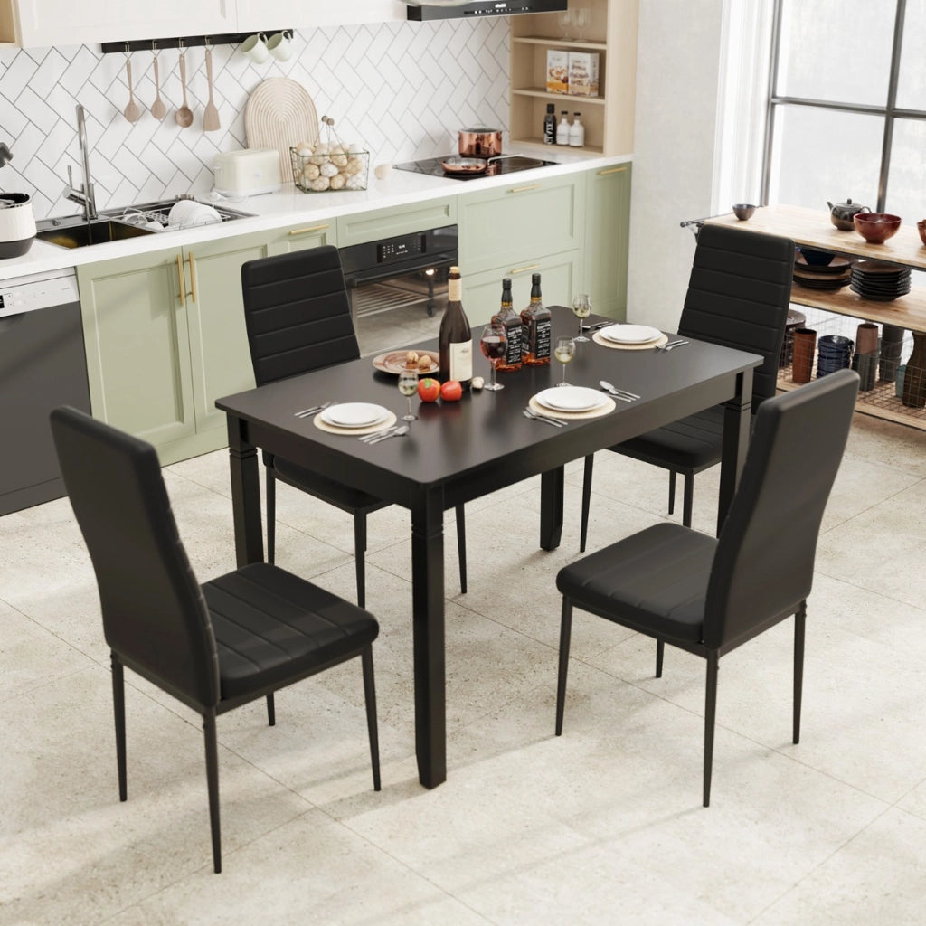 Set di 4 sedie da pranzo imbottite, Sedia senza braccioli con schienale e sedile imbottiti Nero