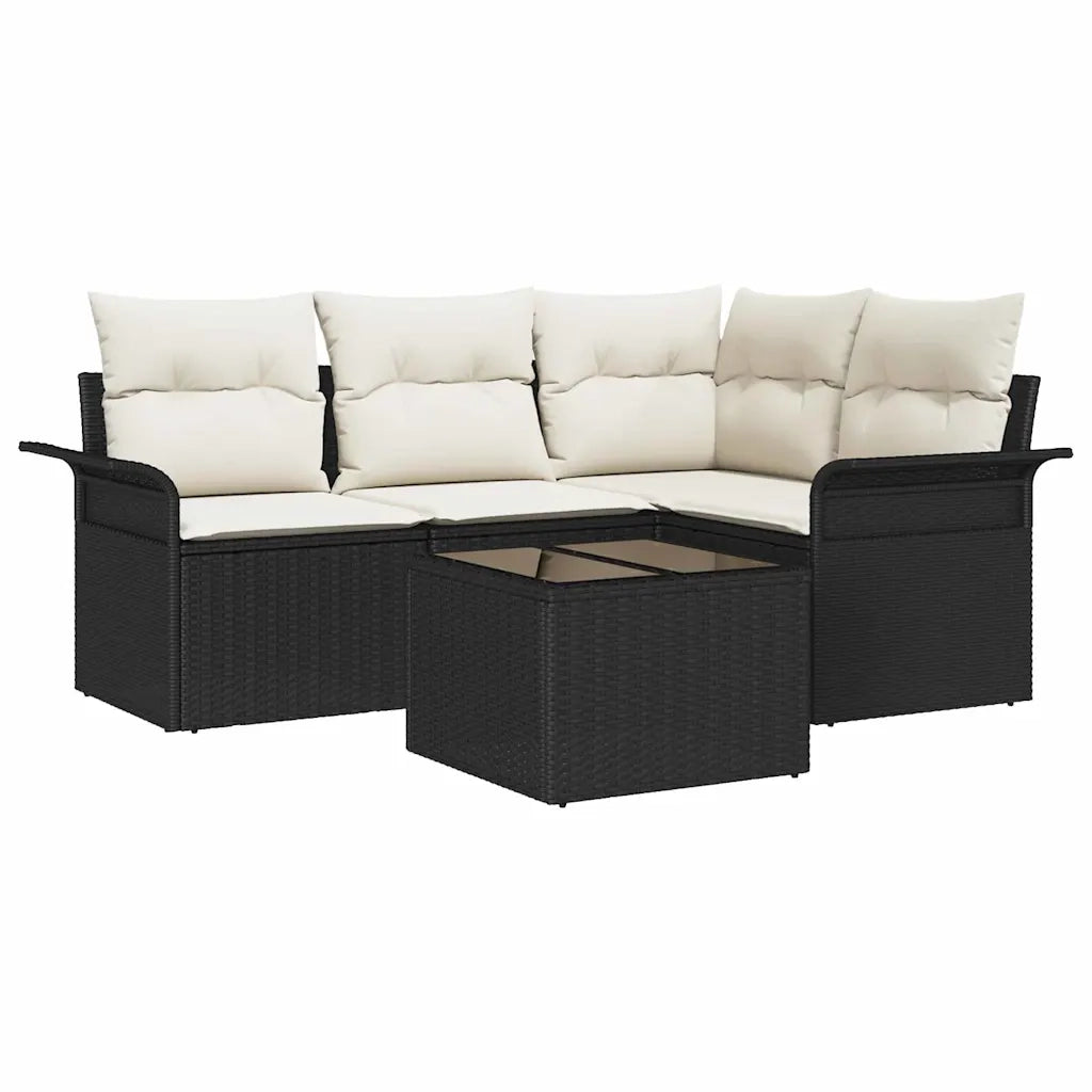 Set Divano da Giardino con cuscino 5 pcs Nero polyrattan