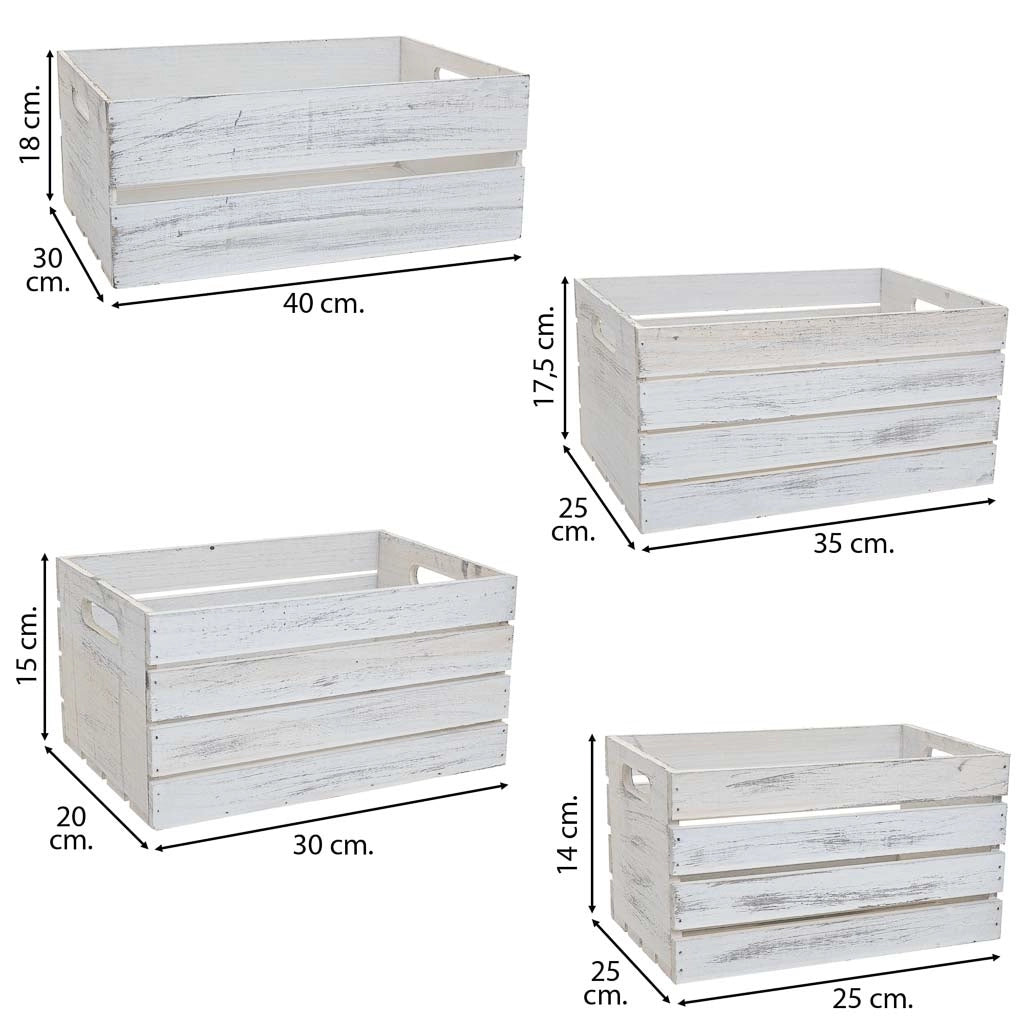 Set di 4 cestini in legno bianco