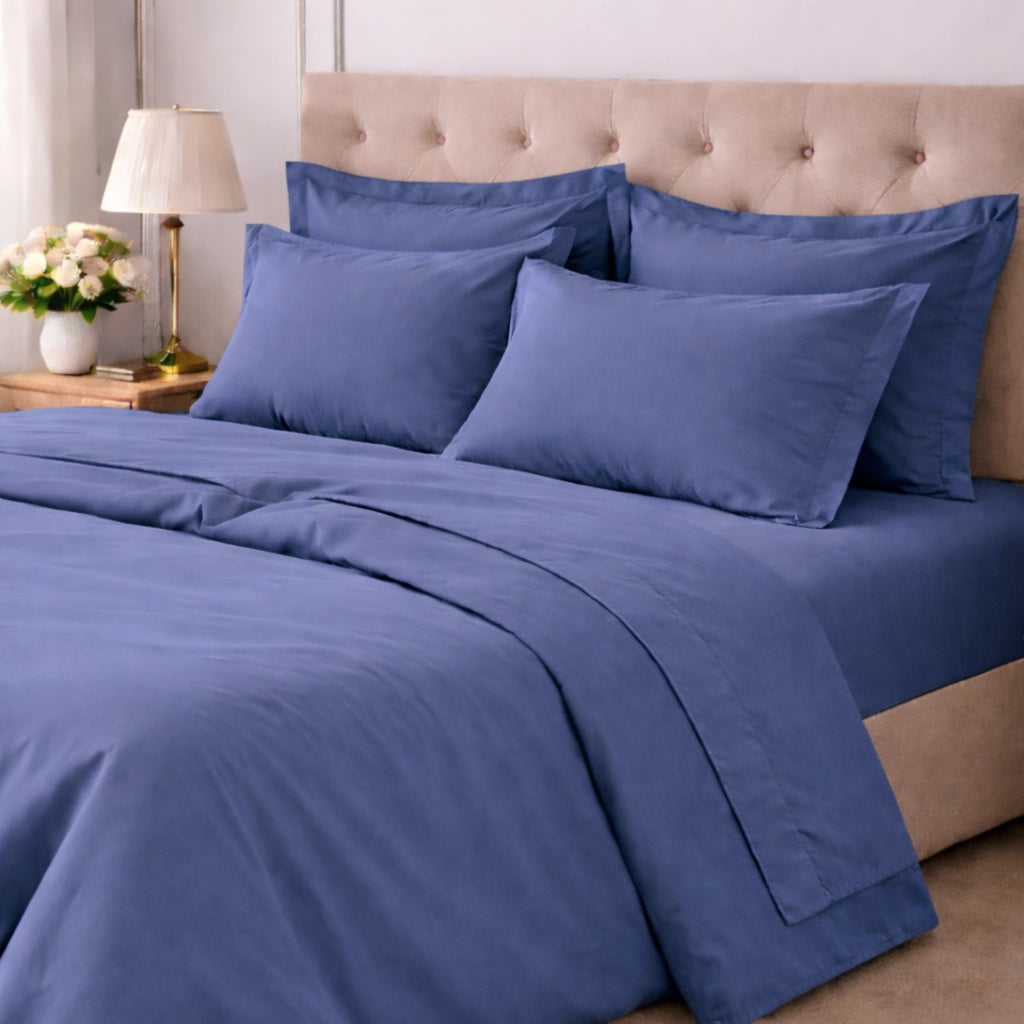 Rova, set Completo Letto Matrimoniale in Cotone, blu