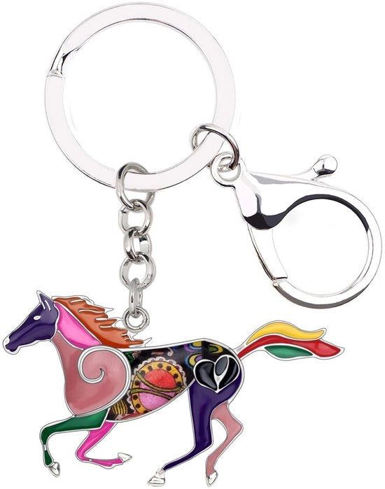 Sostituto di chiave in forma di cavallo da fattoria con campanello in acciaio inox, per bambine e adulti, catena e chiave, colore blu, modello M