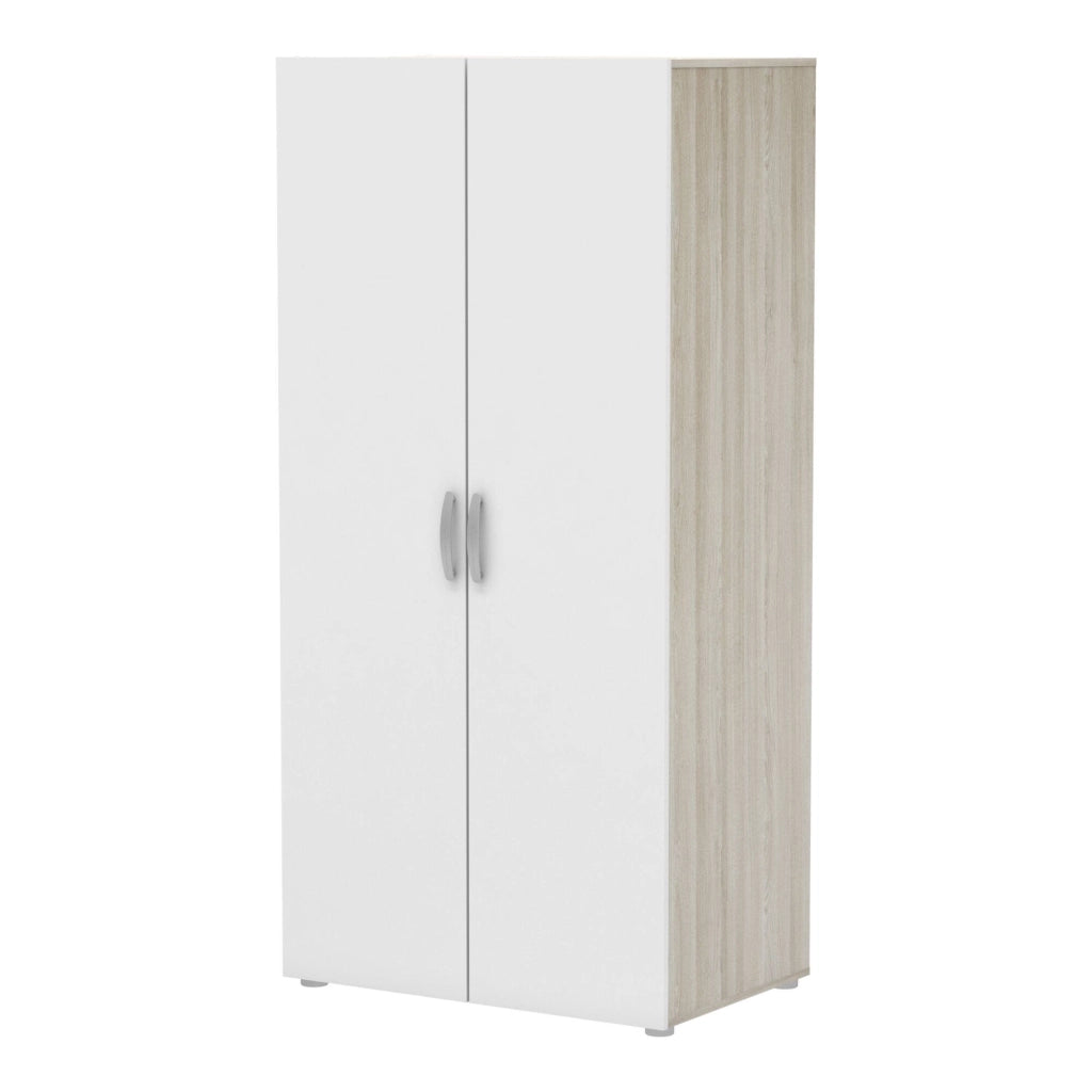 Guardaroba 2 ante Barge, Mobile camera da letto, Cabina armadio portabiti, Armadio appendiabiti, 79x52 h166 cm, Rovere e Bianco opaco