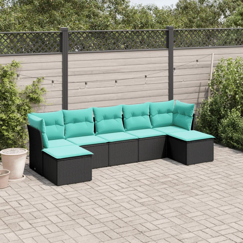 Set Divani da Giardino 7 pz con Cuscini Nero in Polyrattan 3218027