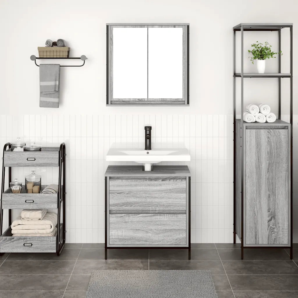 Set Mobili da Bagno | Armadio da bagno 2 pz Grigio Sonoma in Legno Multistrato