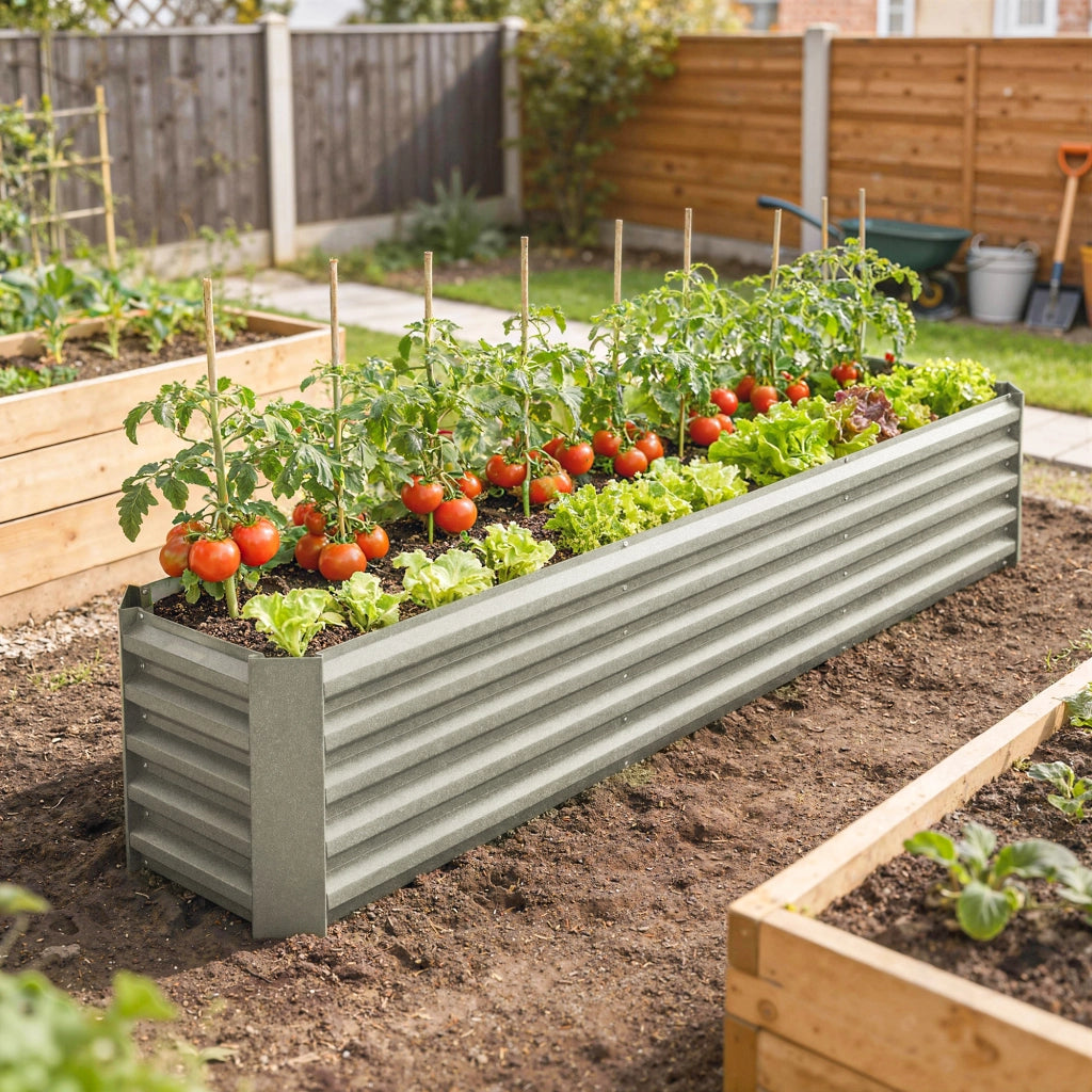 Letto da giardino rialzato in metallo ¨C zephmum ¨C 240x40x45cm grigio argento