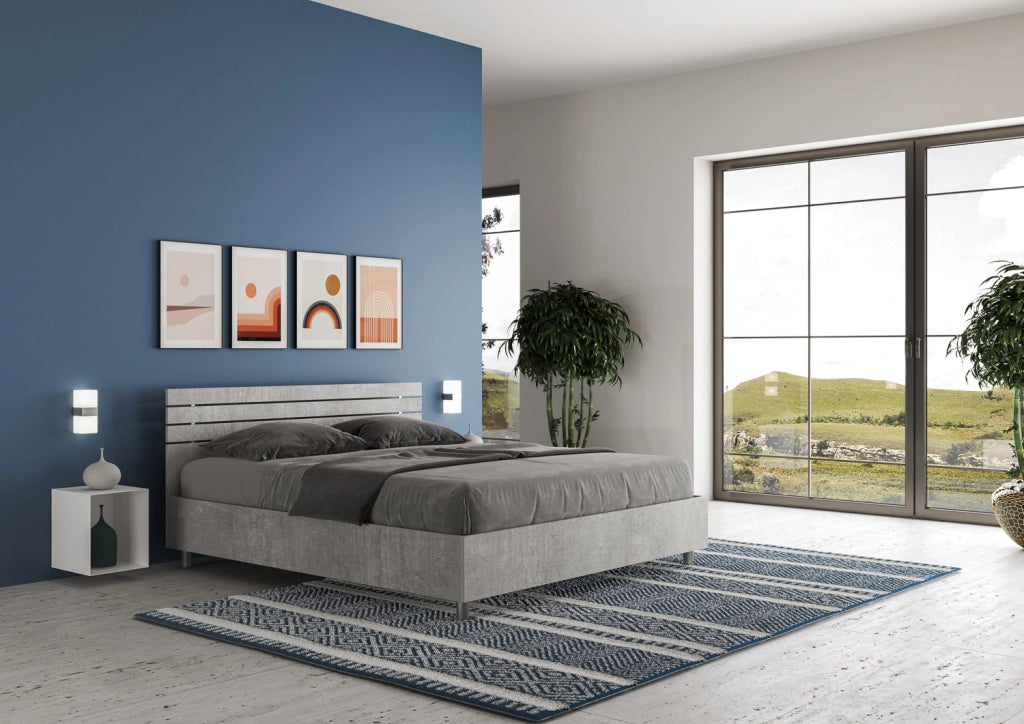BS COM Letto matrimoniale contenitore 160x190 testata dritta con doghe cemento