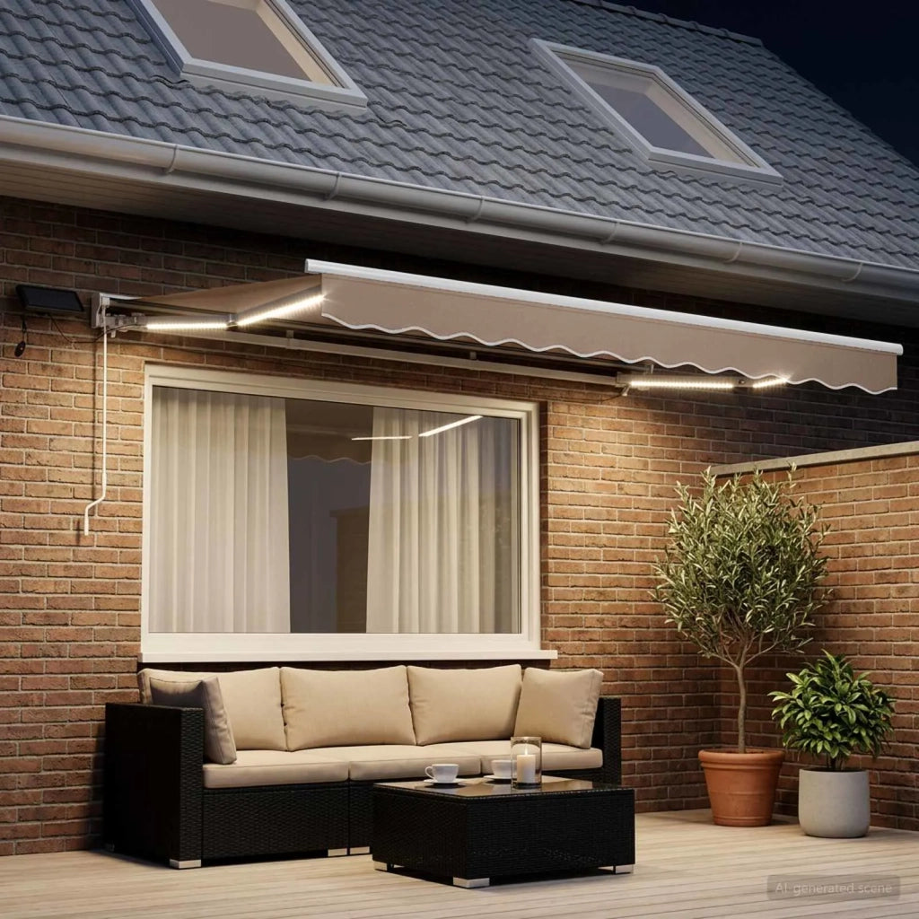 Cornice per Tenda Manuale con LED Tortora 5 x 3 m 3426395