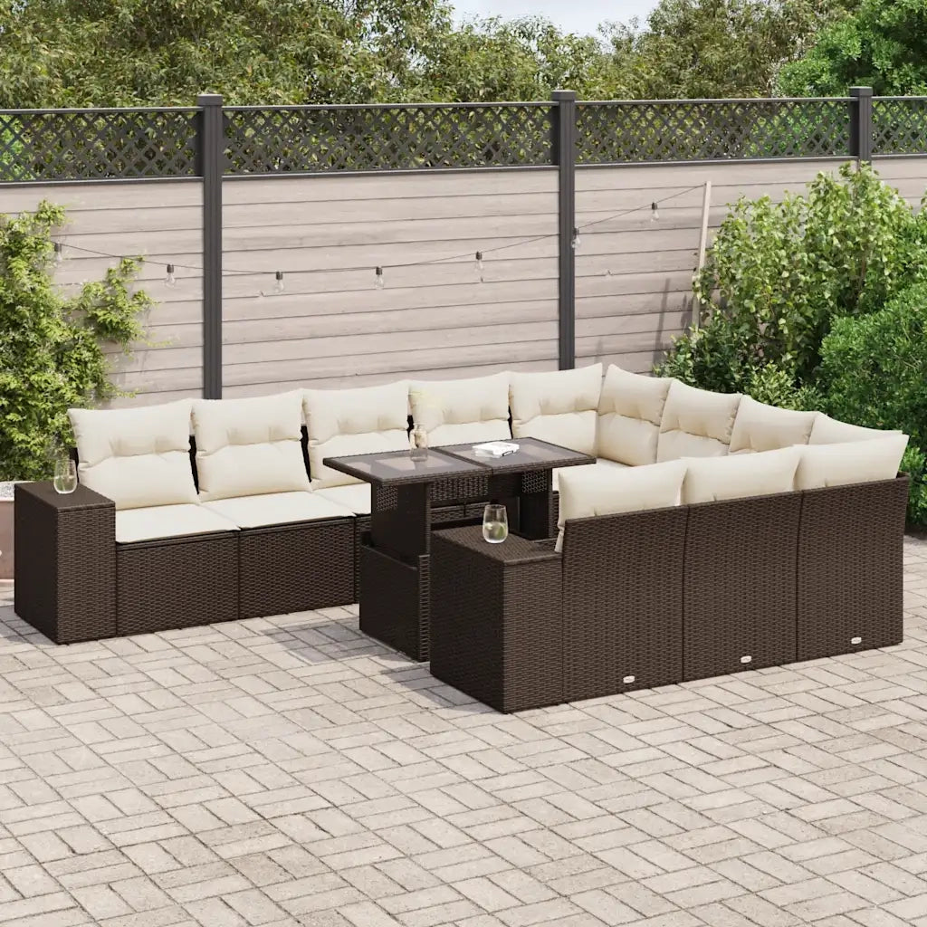 Set Divani da Giardino 11 pz con Cuscini Polyrattan Marrone 3326874
