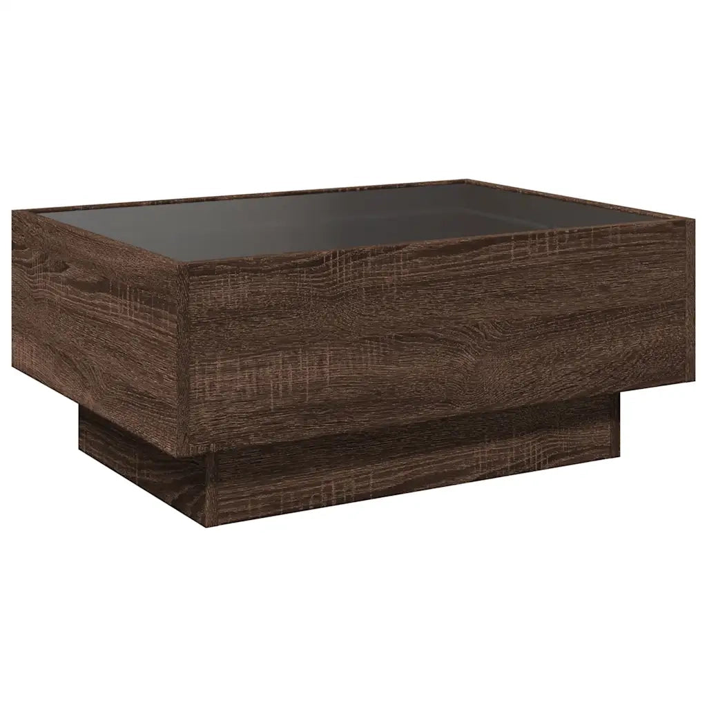 Tavolino Salotto con LED-Tavolino da soggiorno-Tavolo Rovere Marrone 70x50x30 cm Multistrato