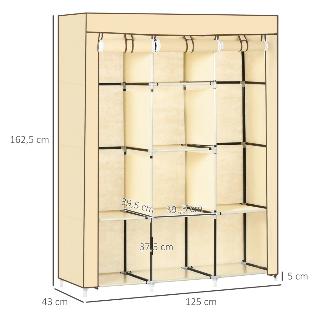 Armadio in Tessuto ¨C Minimal ¨C 8 Ripiani, 2 Appendiabiti, Beige