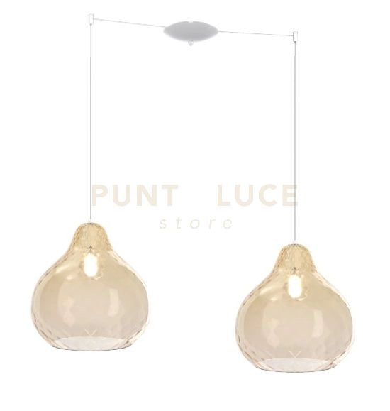 SOSPENSIONE BIANCO 2 LUCI SPOSTABILE VETRI GRANDI AMBRA 1191BI-S2 SG-AM