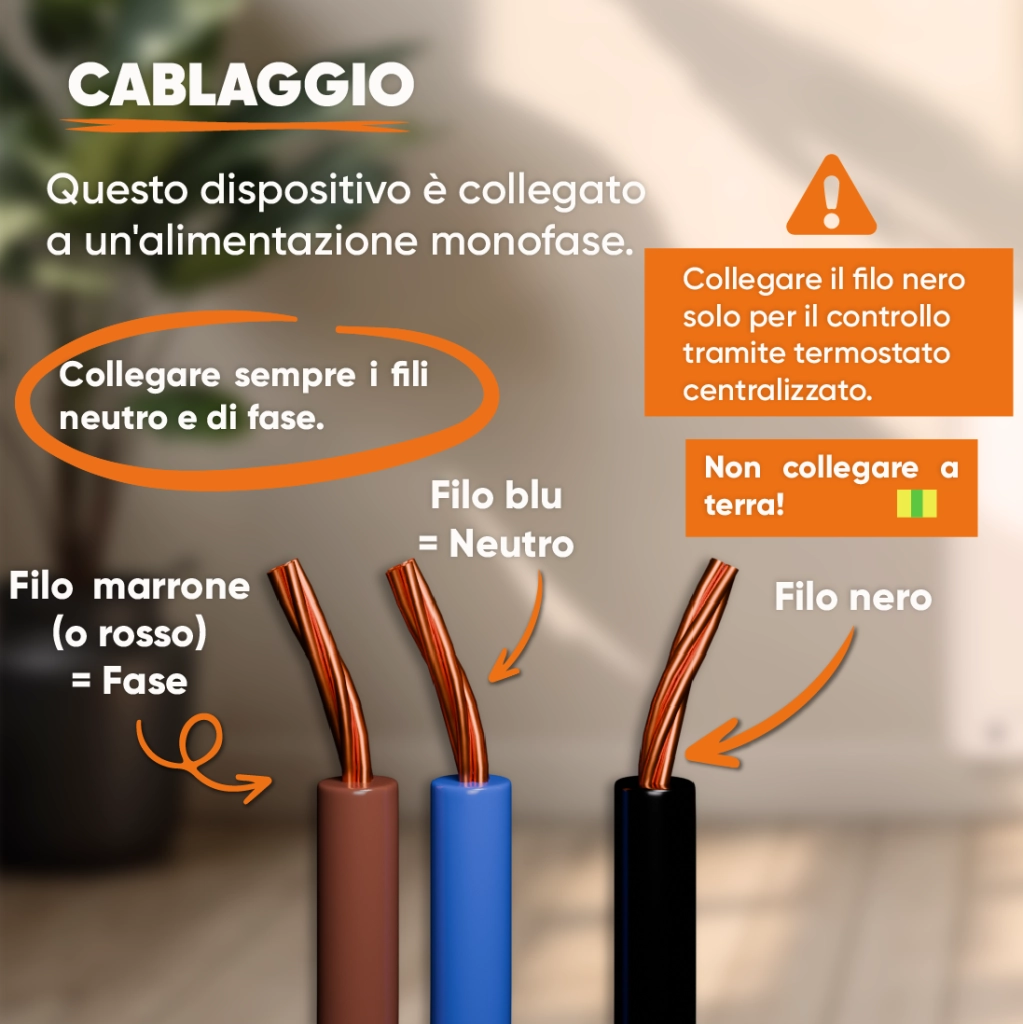Radiatore elettrico fisso connesso WIFI con inerzia ceramica a secco 1000W LESSO CONNECT orizzontale bianco