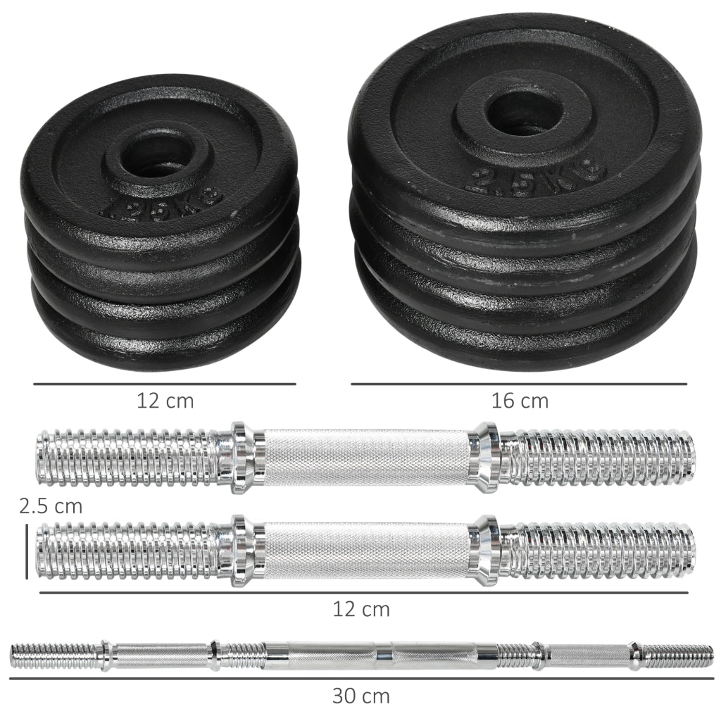 Set Manubri e Bilanciere 2 in 1 ¨C Xylo ¨C 20 kg, 8 Dischi, Ferro Antiruggine, Nero, 95x16x16 cm