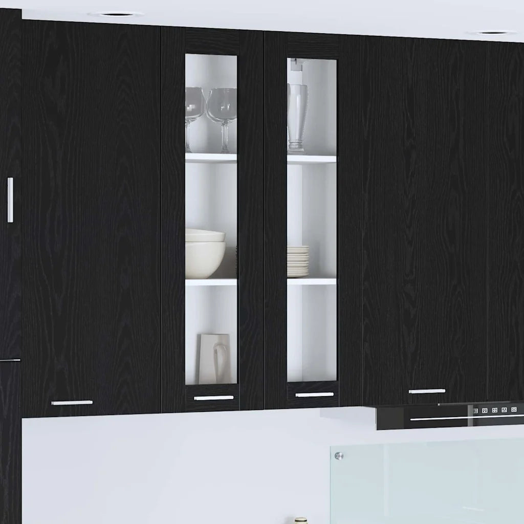 Armadio pensile | Mobile da Cucina con porta Riga Rovere Nero 60 x 31 x 100 cm